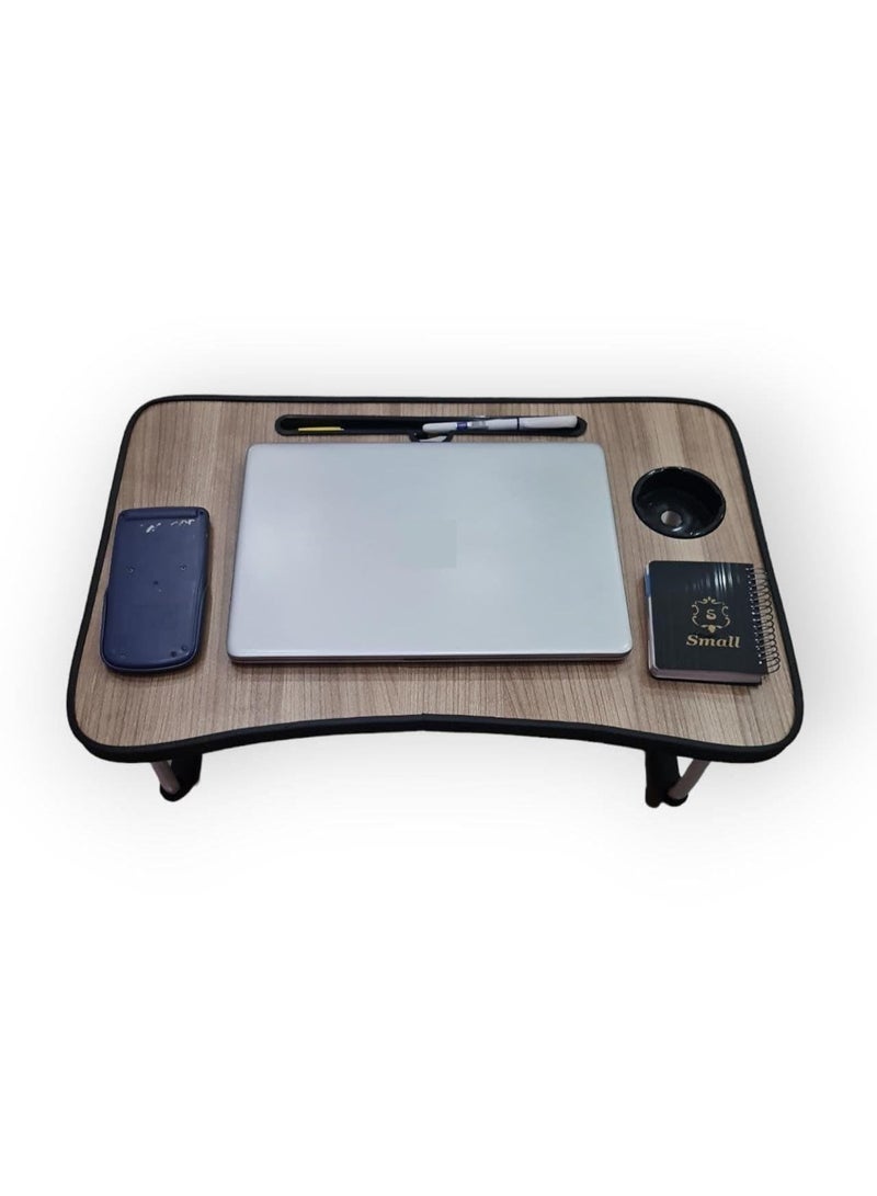 Foldable Wooden Laptop & Study Table with Metal Legs - Includes Cup Holder & Tablet Slot - 60x40x28 cm - Image 2